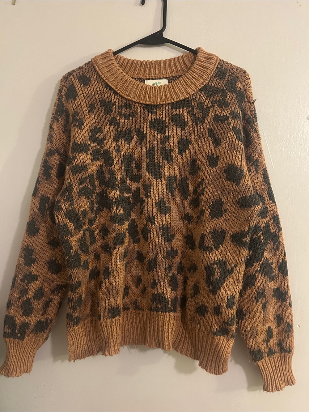 aerie Leopard-Print Crewneck Sweater - Camel & Black